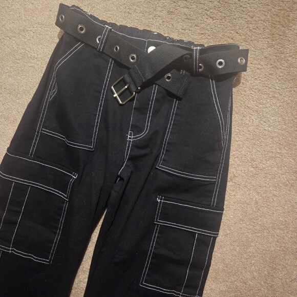 Charlotte Russe Black Straight Leg Belted Cargo Pants - Picture 2 of 2